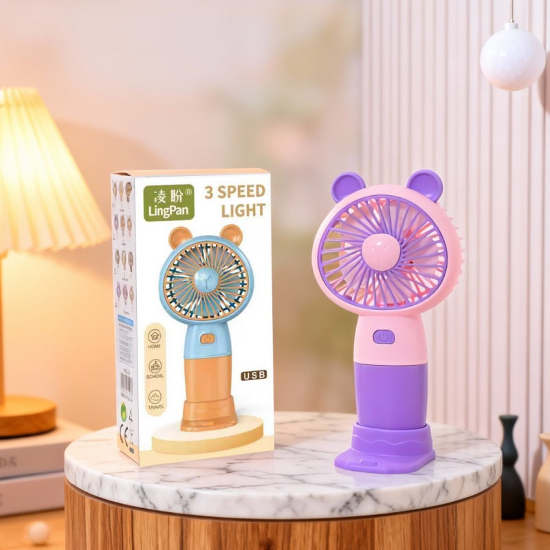 Damen tragbarer Handventilator mit LED-Licht und kreative Tierohren Brehn