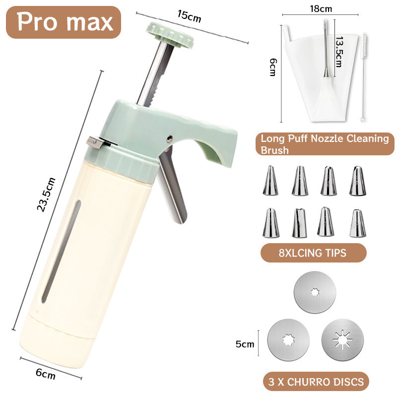 Manual Cookie Press and Churro Maker Set with 22 Decorative Discs and Icing Nozzles