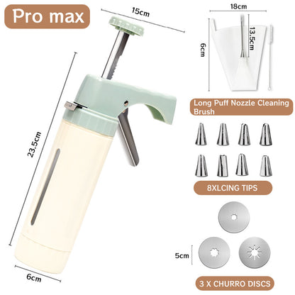 Manual Cookie Press and Churro Maker Set with 22 Decorative Discs and Icing Nozzles