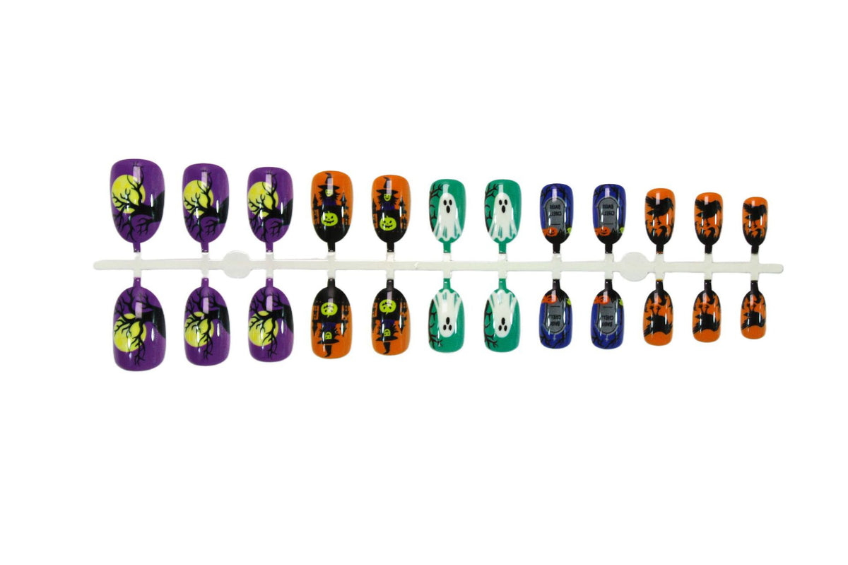 Halloween Kunstnagelset mit gruseligem Geister-, Kürbis- und Spinnenmuster Brehn