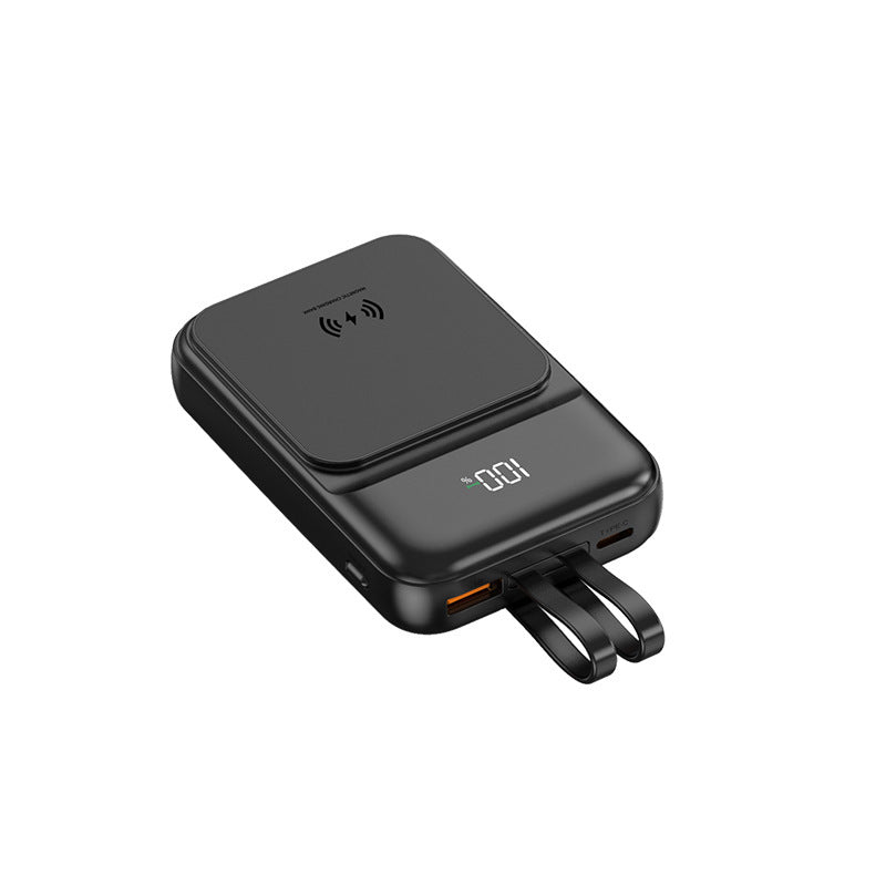 Tragbare Powerbank mit kabelloser Ladefunktion und integriertem Ladekabel Brehn