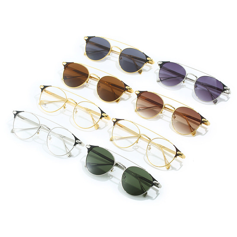 Damen runde Vintage-Sonnenbrille mit hochwertigem Metallrahmen und robustem Design Brehn