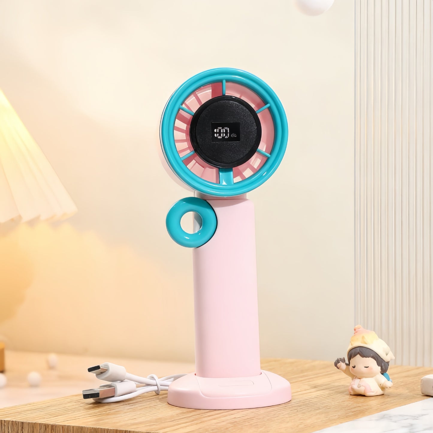 Damen Tragbarer Mini-Ventilator mit digitaler Geschwindigkeitsanzeige und USB-Ladefunktion Brehn