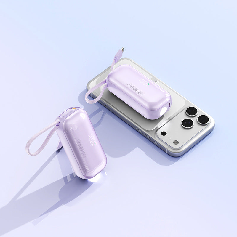 Tragbare Powerbank mit Integriertem Ladekabel und Led-Ladestandanzeige Brehn