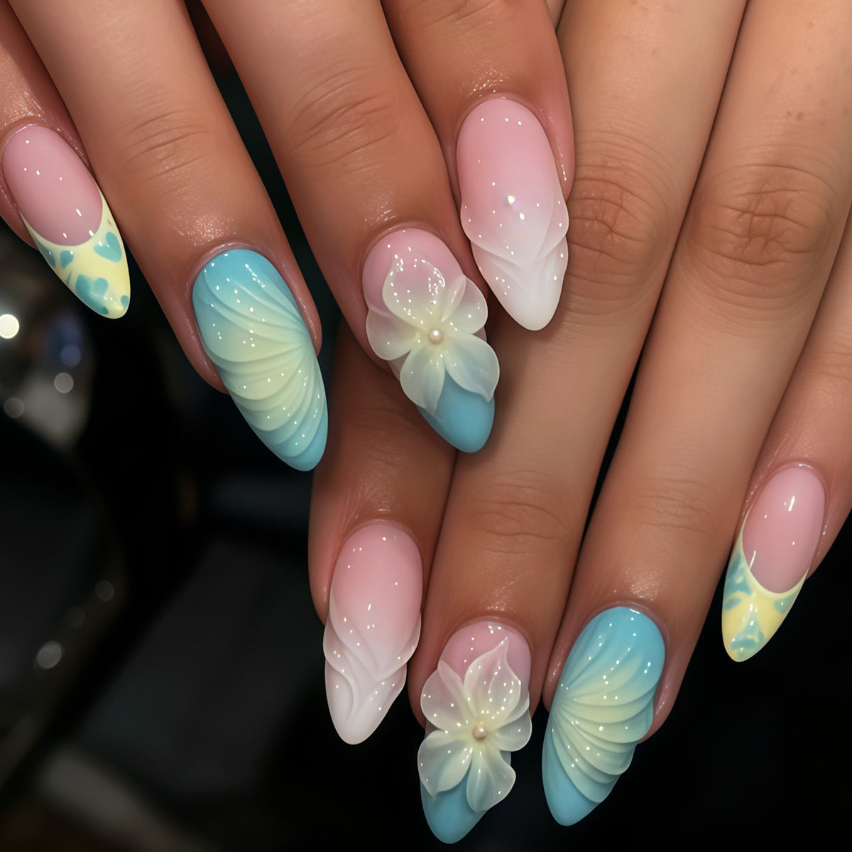 Elegante florale skulptierte Fingernagel Tipps Brehn