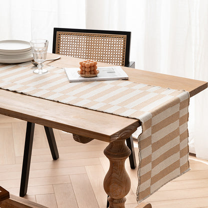Moderner Baumwoll-Tischläufer mit geometrischem Linien-Jacquard Brehn