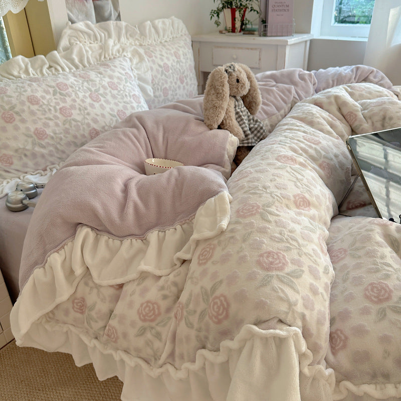 Plüsch Rüschen Gänseblümchen Fleece Bettdecke mit Box-Quilt Konstruktion