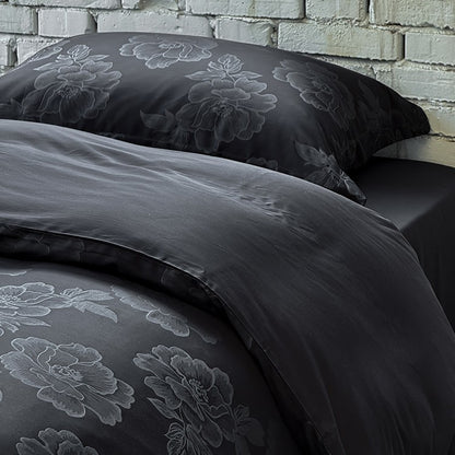 Satin-Bettbezug-Set mit dezentem Ton-in-Ton Blumenjacquard