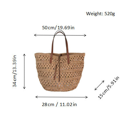 Handtasche Aus Geflochtenem Naturmaterial mit Ledergriffen Brehn