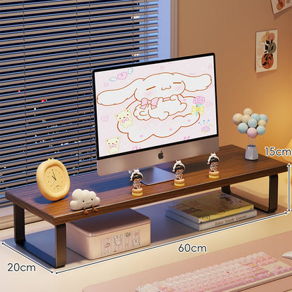 Erhöhter Monitorständer mit Holz-Optik-Oberfläche, Metallrahmen und Unterregal-Stauraum