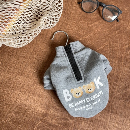 Zip-Up Baumwollmischung Haustierpullover mit Teddy-Bären-Druck