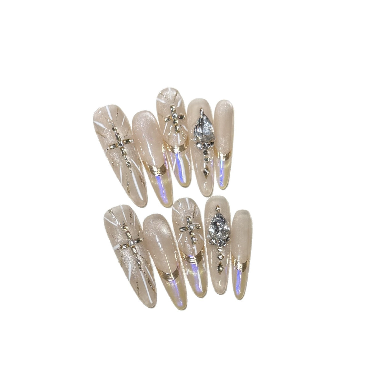 Premium Stiletto Press-On Nagelkunst Set mit Edelsteinakzenten Brehn