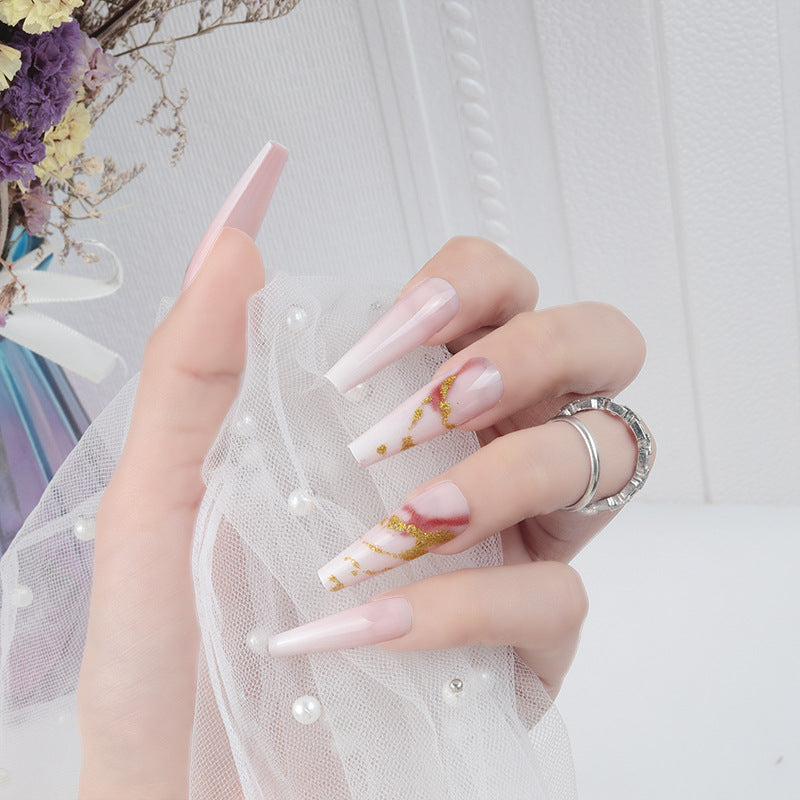 Elegante Lange Stiletto Drucknägel mit Künstlerischem Marmor Design Brehn