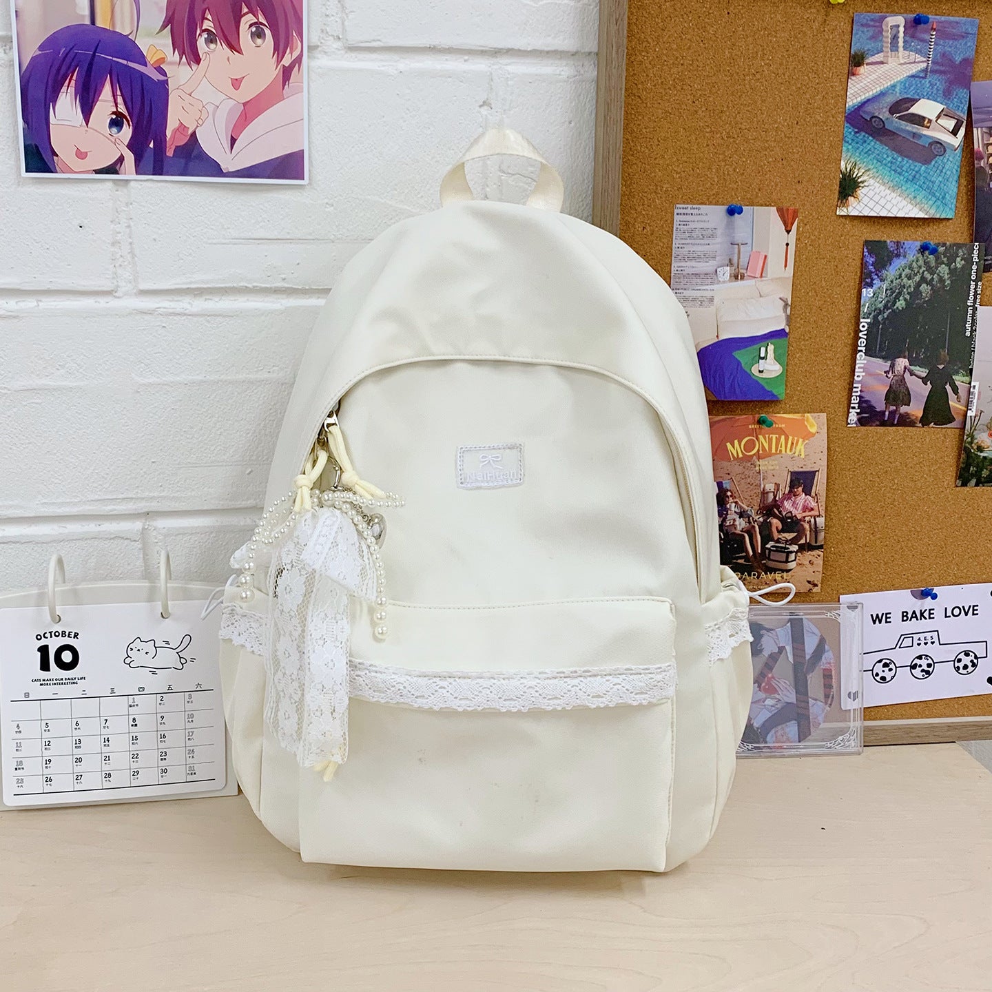 Eleganter Schulrucksack mit Spitzenbesatz