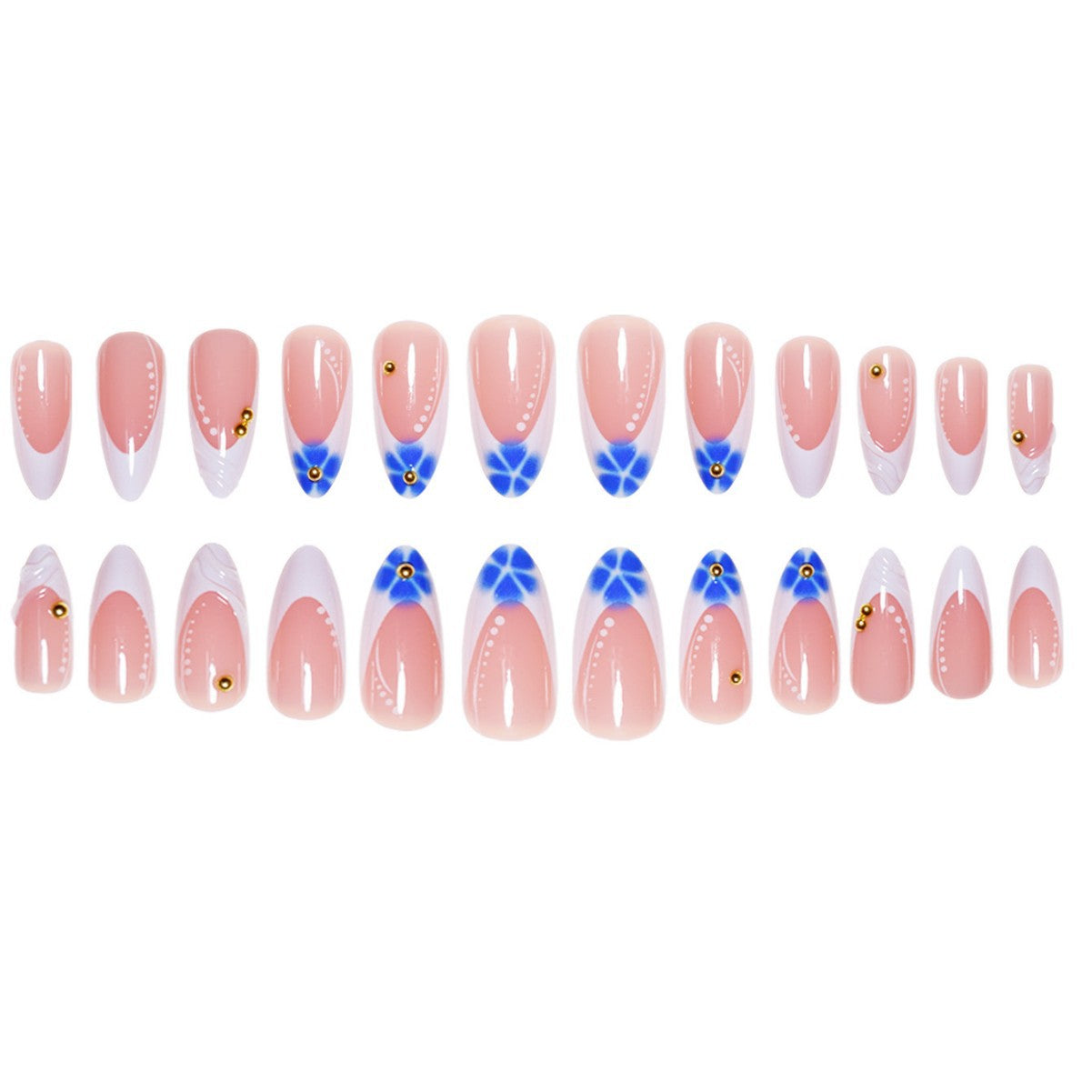 Skulptierte French Tip Press-On Nagelverlängerungen mit Edelsteinakzenten Brehn