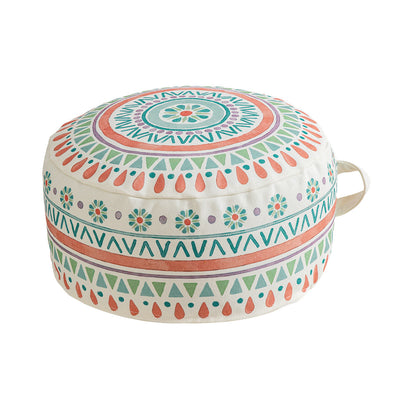 Rundes Sitzpouf mit gewebtem Baumwollbezug und ethnischem Mandala-Print Brehn