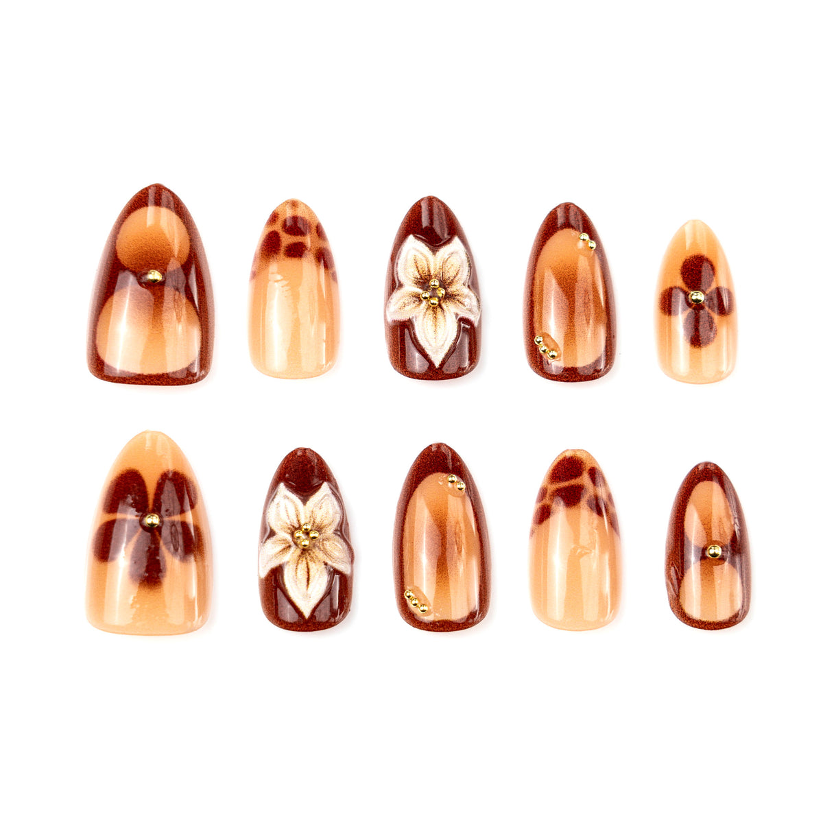 Elegante von der Natur inspirierte Press-On Nagelkunst Brehn