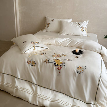 Luxuriös bestickte Satin Bettwäsche Bettbezug Set