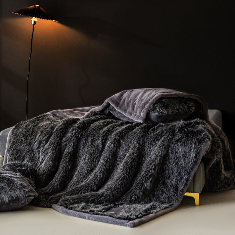 Luxuriöse umkehrbare Faux-Fur-Plüsch-Wurfdecke mit Samtrücken