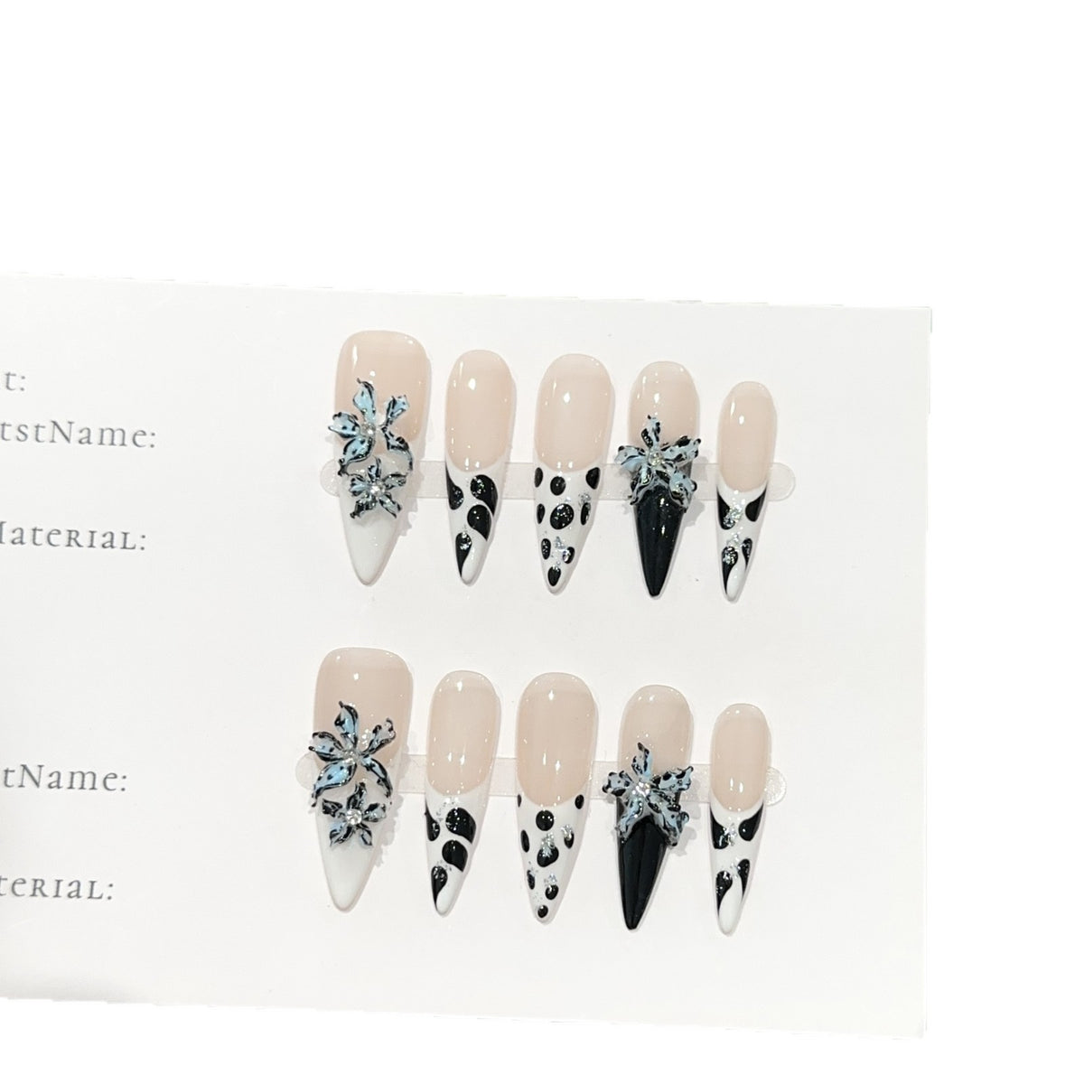 Künstlerisches Blumen- und geometrisches Press-On-Nagelset