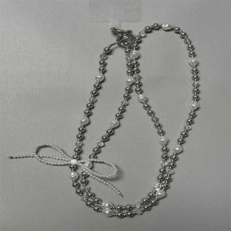 Elegante Perlen- und Silberperlen-Halskette Brehn