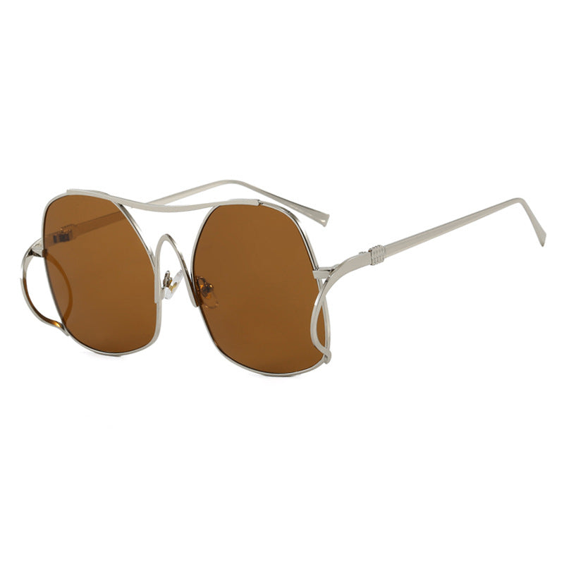 Damen geometrische Sonnenbrille mit schmalem Metallrahmen und braunen Gläsern Brehn