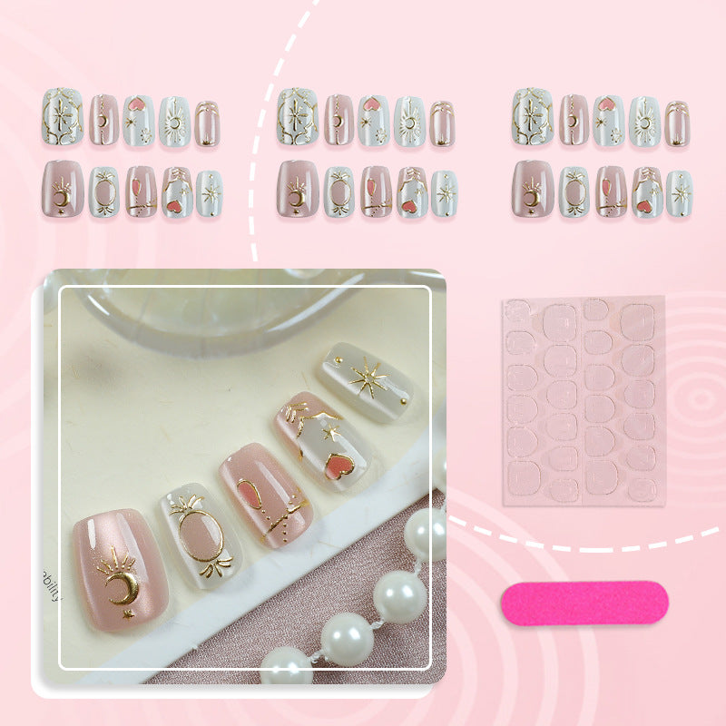 Dekoratives Press-On Nagelkunst-Set mit himmlischem und geometrischem Design