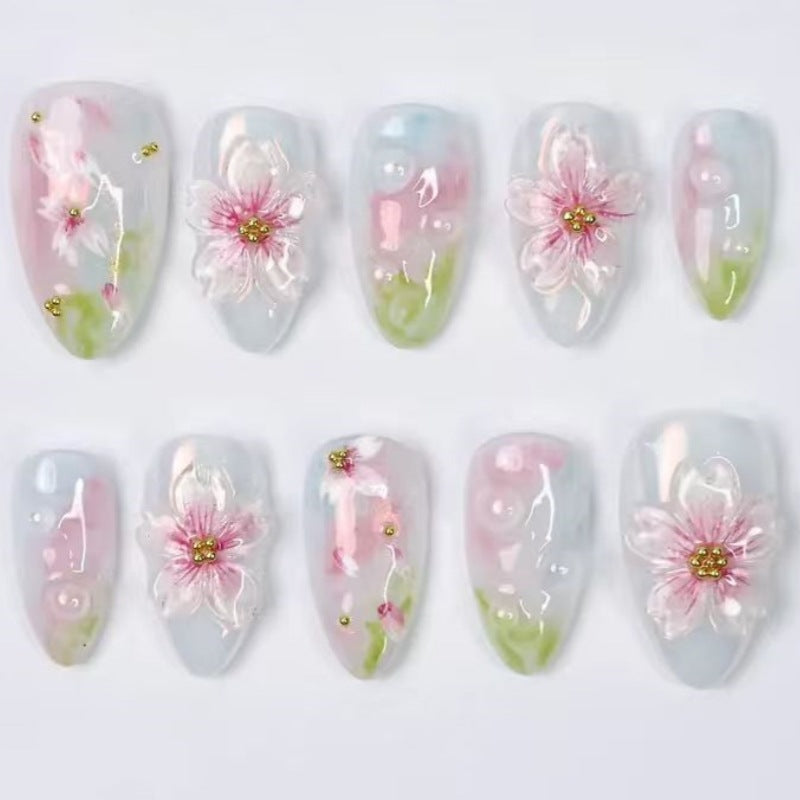 Künstlerisches Floral- und Stern-Applikationen Press-On Nagelset Brehn