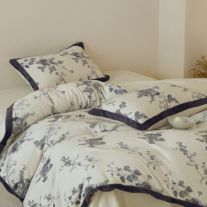 Toile Floral Bettbezug Set mit Samt Paspel Kissenbezügen