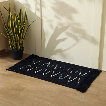 handgewebter Wohnzimmer-Teppich mit Fransen und geometrischem Lochmuster Brehn