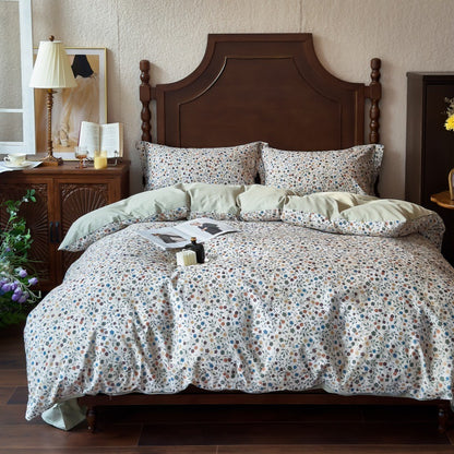 Bettwäsche-Garnitur aus Baumwollsatin mit floralem Aquarellrosen-Print und Wendefunktion