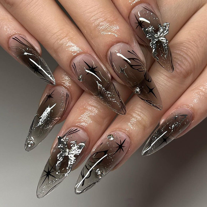 Künstlerisches kurzes Press-On-Nagelset mit floralen und grafischen Designs Brehn