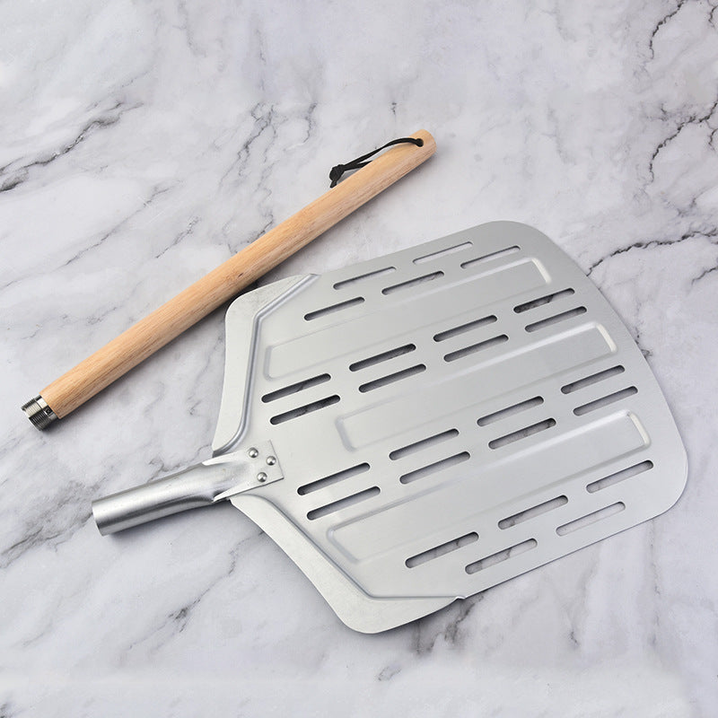 perforierte Aluminium-Pizza-Schaufel mit abnehmbarem Holzgriff Brehn
