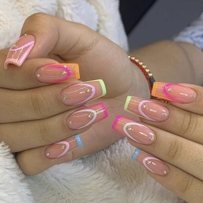 Dekorative Bunte Französische Spitze Nagelkunst Erweiterungen Brehn
