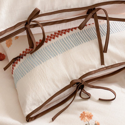 Bestickte Floral Baumwoll-Leinen Bettdeckenbezug Set mit Eckbindern