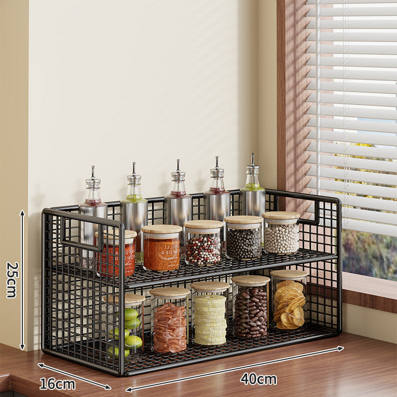 Kompakter zweistufiger Metallgitter-Theken-Gewürz- und Vorratsglas-Organizer