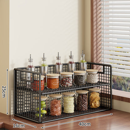 Kompakter zweistufiger Metallgitter-Theken-Gewürz- und Vorratsglas-Organizer