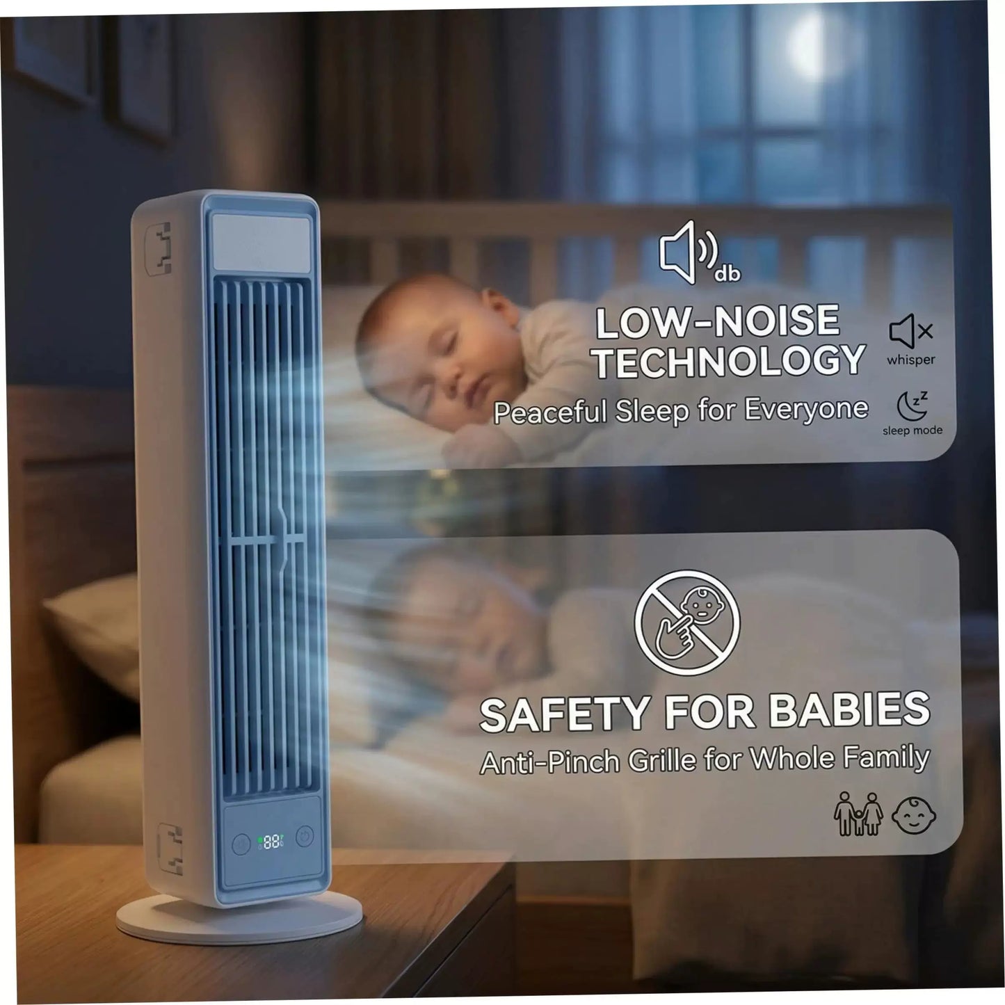 Unisex Einheitsgröße schlanker vertikaler persönlicher Luftzirkulator mit Fernbedienung verstellbare Lamellen flüsterleiser DC-Motor Brehn
