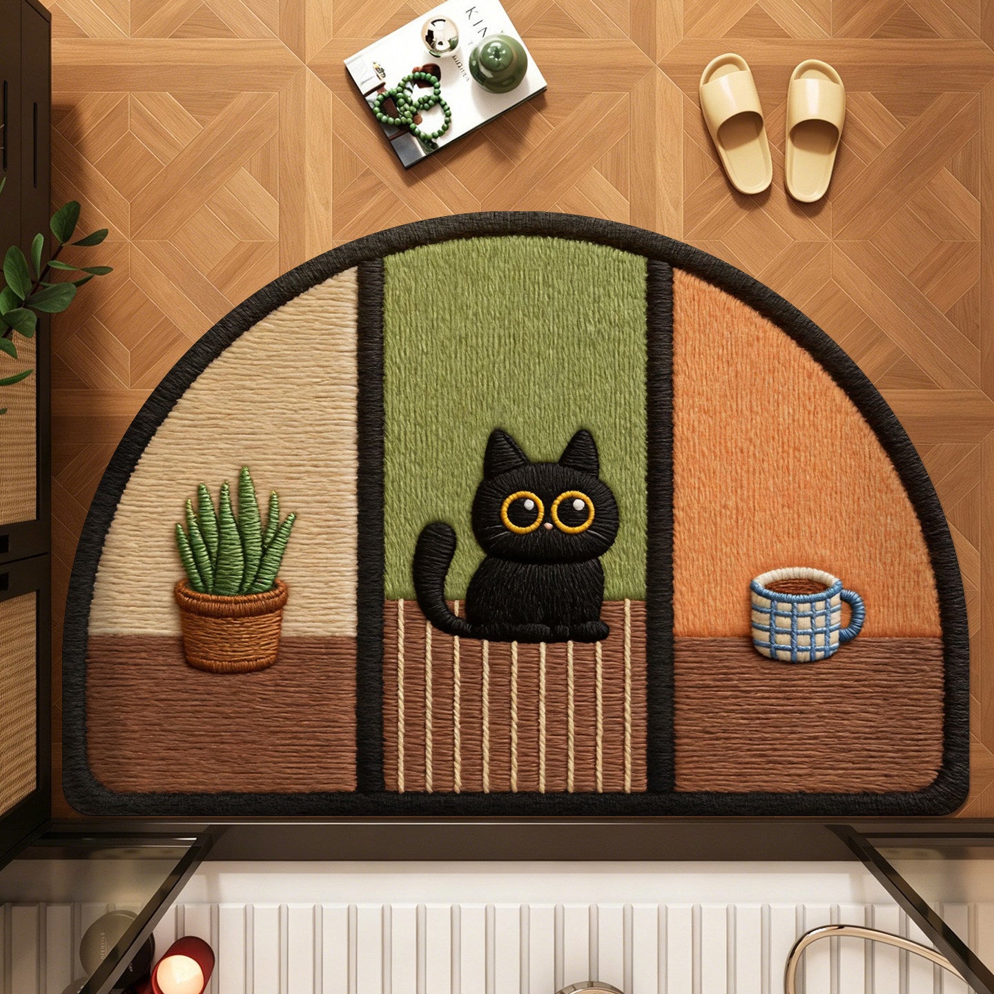 Niedlicher katzenmotivierter Halbmond-Teppich Brehn