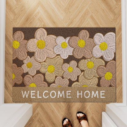 Absorbent Anti-Slip Indoor Entrance Doormat with Retro Yellow Gerbera Print and 'Welcome Home' Typography