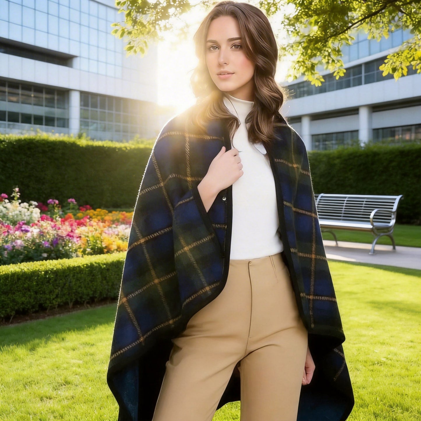 Damen Elegante und komfortable Fleece-Poncho-Decke Brehn