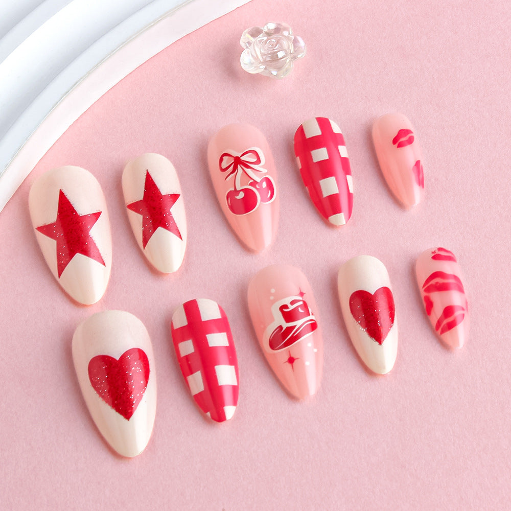 Künstlerisches Press-On-Nagelkunst-Set mit Herz- und Stern-Designs Brehn