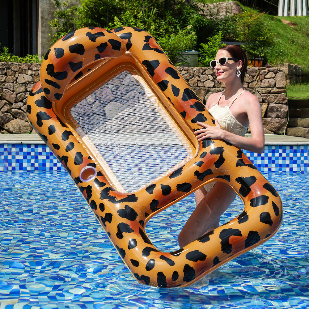 Unisex Aufblasbarer Leopard-Schwimmring mit integriertem Trinkhalter Brehn
