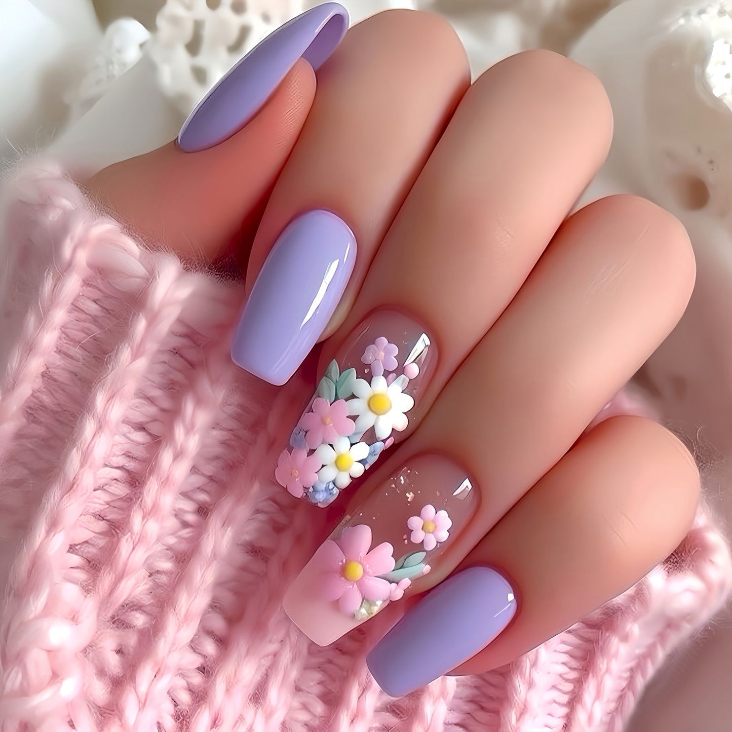 Blumen-dekorierte Press-On-Nail-Art Brehn