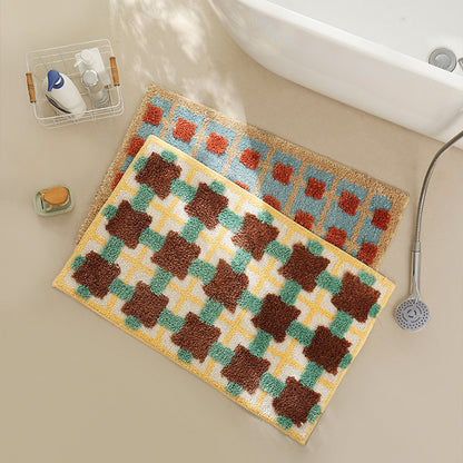 Handgetuftete Badezimmer-Badematte mit rutschfester Unterseite und strukturiertem Quadrat‑Relief Brehn