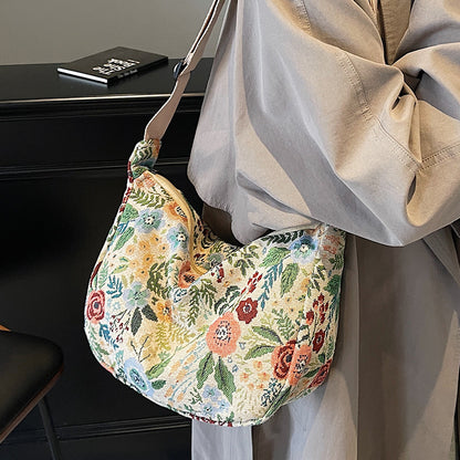 Blumenmuster Canvas Schultertasche