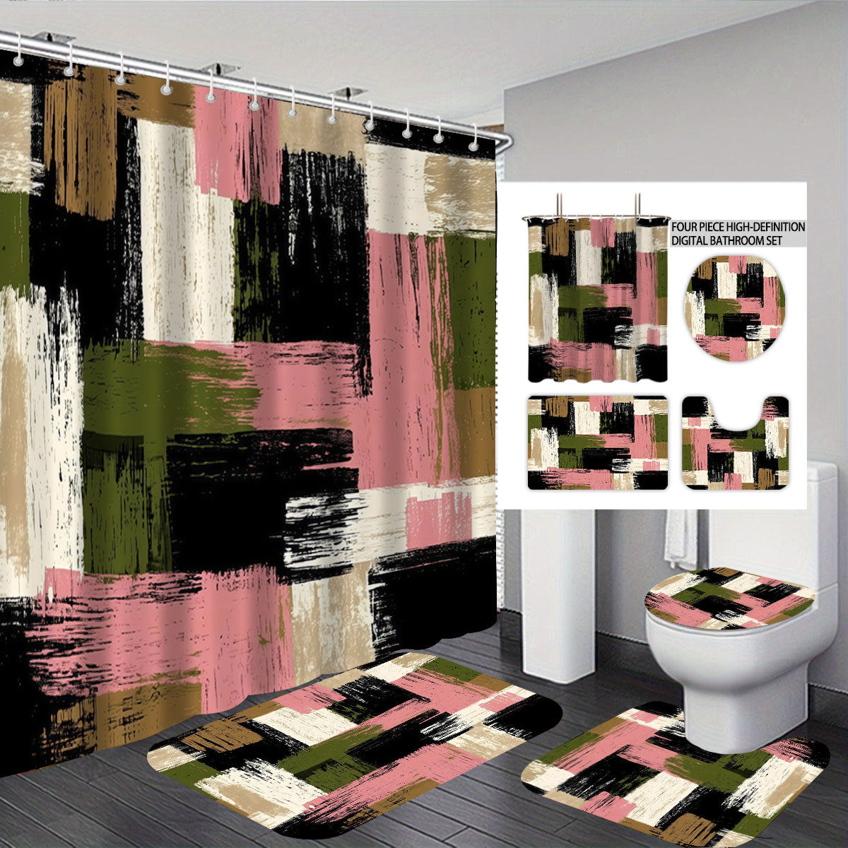 Bold Brushstroke Muster Vier-teilige Badezimmer Set Brehn
