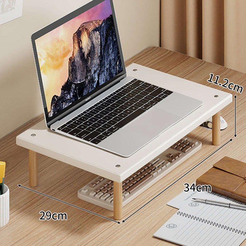 Kompakte Desktop-Laptop- und Monitorerhöhung mit Untertischstauraum und Holzbeinen