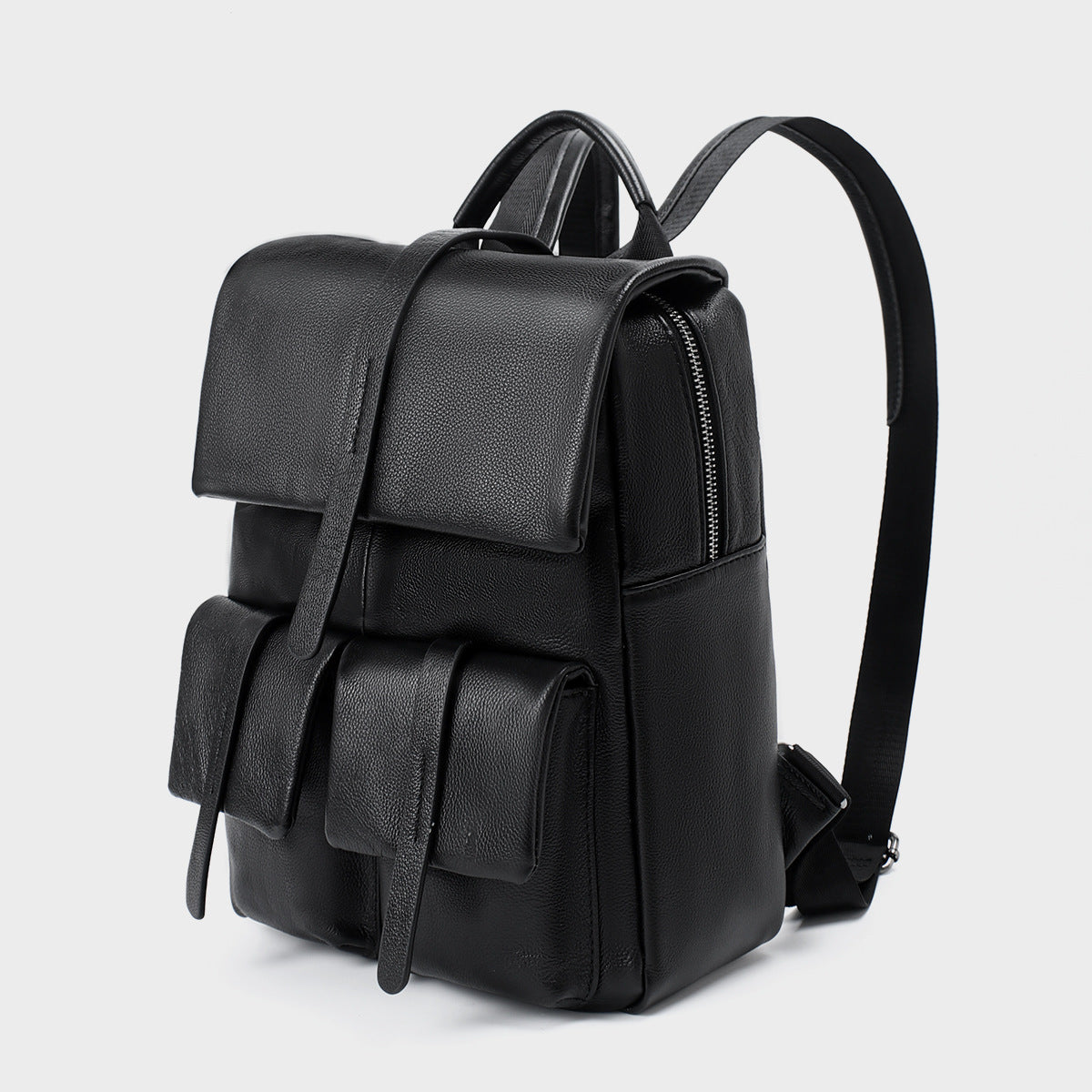 Leder Klappen-Rucksack mit doppelten Fronttaschen und Oberem Griff