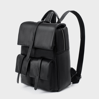 Leder Klappen-Rucksack mit doppelten Fronttaschen und Oberem Griff